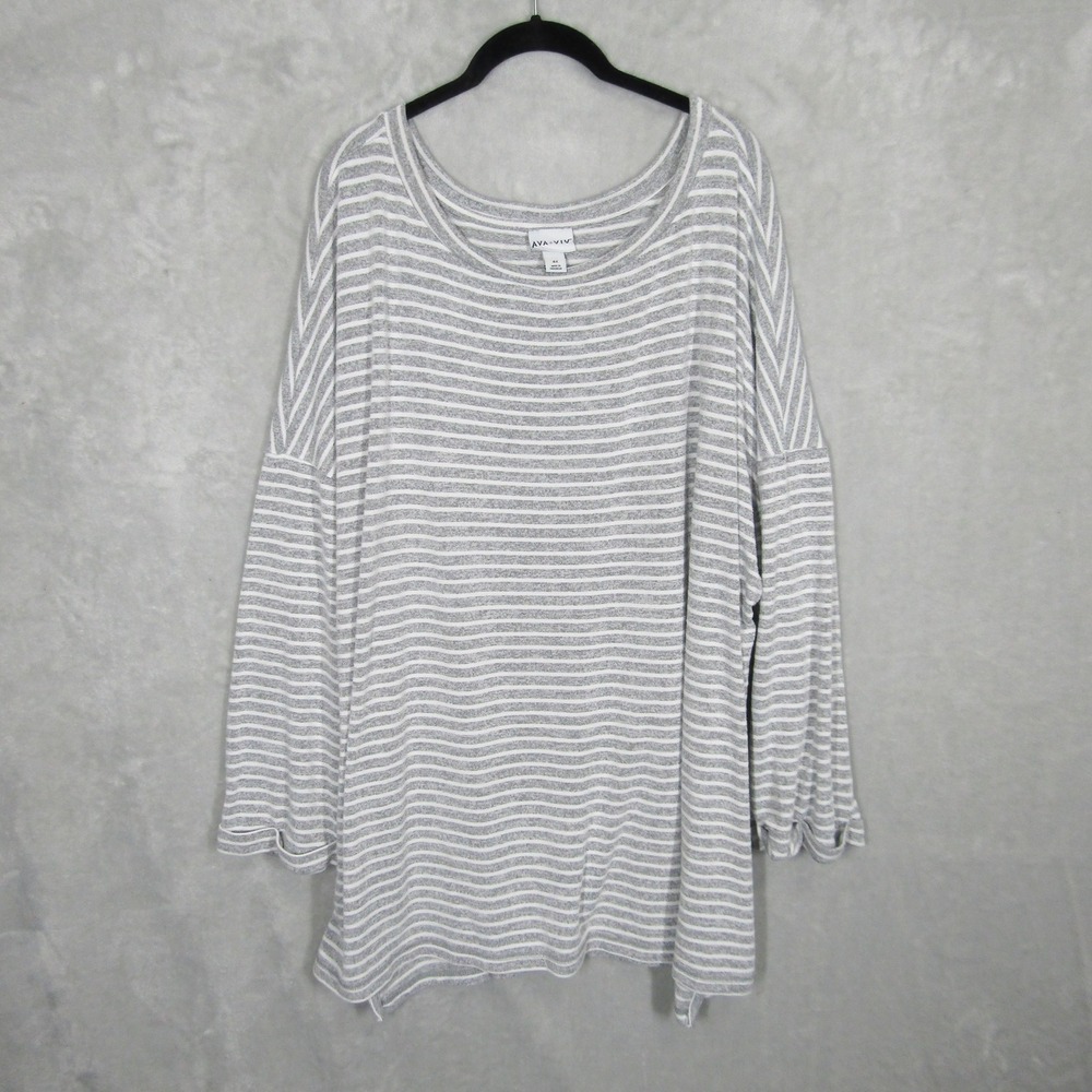 AVA & VIV Womens 4X Top Striped Gray White Long Sleeve Tunic Oversized